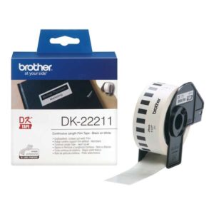 Brother DK22211 - Etiquetas Originales de Tamaño personalizado de pelicula plastica - Ancho 29mm x 15,24 metros - Texto negro sobre fondo blanco