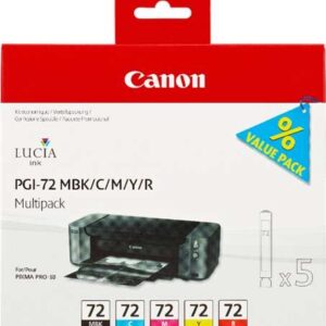Canon PGI72 Pack de 5 Cartuchos de Tinta Originales - Negro Mate, Cyan, Magenta, Amarillo, Rojo - 6402B009
