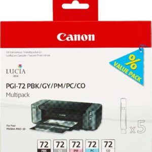 Canon PGI72 Pack de 5 Cartuchos de Tinta Originales - Negro Photo, Gris, Magenta Photo, Cyan Photo, Optimizador - 6403B007