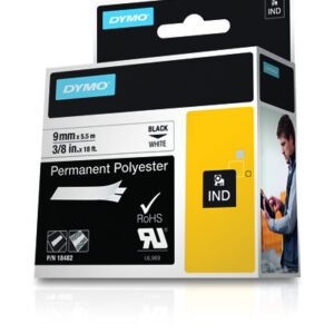 Dymo Rhino ID1-9 Cinta de Etiquetas Original para Rotuladora - Texto Negro sobre Fondo Blanco - Ancho 9mm x 5.5 metros - 18482