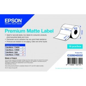 Epson Premium Matte Lab Rollo de Etiquetas Rectangulares Originales 102x76mm - Adhesivo Permanente - 440 Unidades x Rollo - C33S045532
