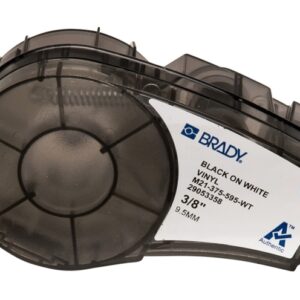 Brady M21-375-595-WT Cinta de Etiquetas Original Vinilo - Texto Negro sobre Fondo Blanco - Ancho 9,53mm x 6,40m