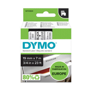 Dymo LM D1 45800 Cinta de Etiquetas Original para Rotuladora - Texto Blanco sobre Fondo Negro - Ancho 19mm x Largo 7m