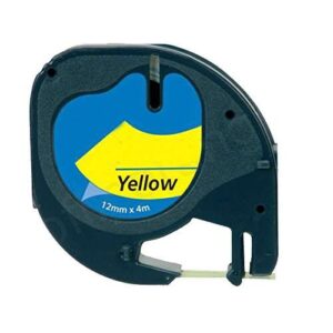 Dymo LetraTag S0721620 Cinta de Etiquetas Generica para Rotuladora - Texto negro sobre fondo amarillo - Ancho 12mm x 4 metros (91202)